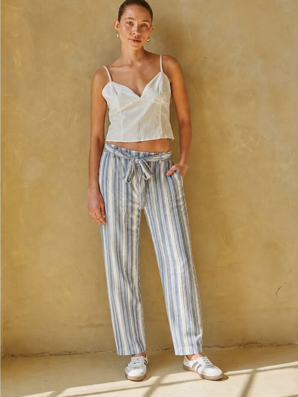 Worth New York Striped Linen Pants with belt Blue & White size 4